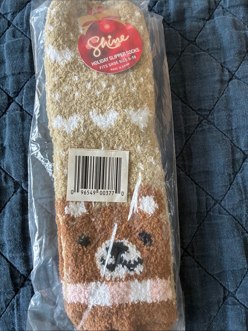 Cozy Brown and Cream Holiday Slipper Socks - Fuzzy Bear Design